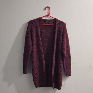 Zesica Maroon Open Front Knit Cardigan